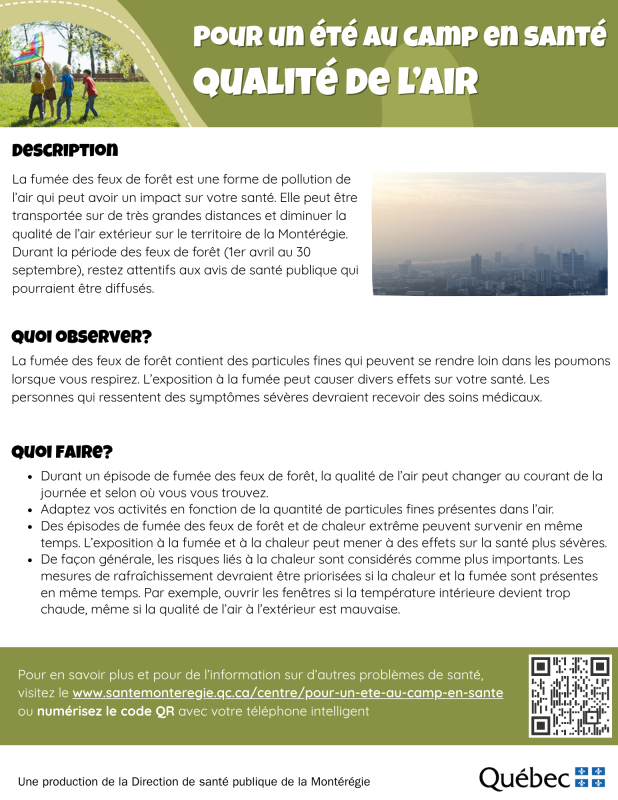 Fiche pour un été au camp en santé - qualité de l'air