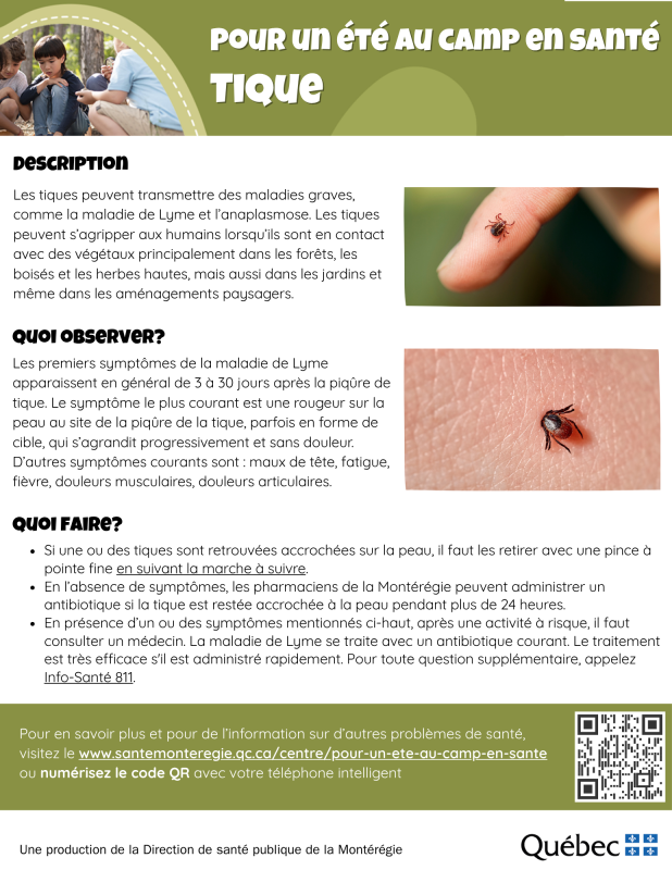 Fiche pour un été au camp en santé - tique